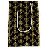 Black & Gold Damask Druckgeschenktasche Mittlere Geschenktüte (Rückseite)