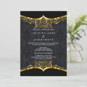 Black Gold Damask Einladung (Stehend Vorderseite)
