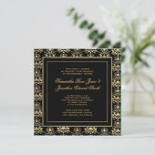 Black & Gold Damask Einladung (Stehend Vorderseite)