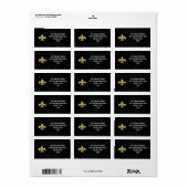 Black/Gold Damask Fleur de Lis Adressaufkleber (Vorne)