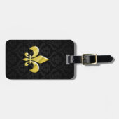 Black/Gold Damask Fleur de Lis Gepäckanhänger (Vorderseite horizontal)