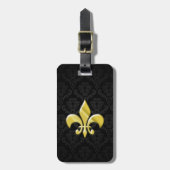 Black/Gold Damask Fleur de Lis Gepäckanhänger (Vorderseite vertikal)