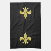 Black/Gold Damask Fleur de Lis Küchentuch (Vertikal)