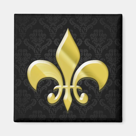 Black/Gold Damask Fleur de Lis Magnet (Vorne)