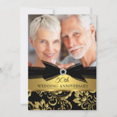 Black Gold Damask Foto zum Hochzeitstag Einladung (Vorderseite)