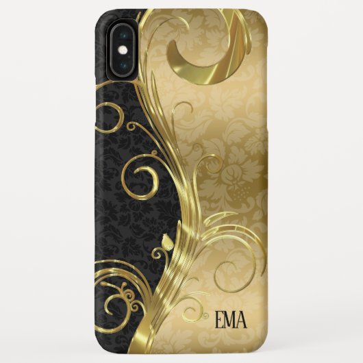 Black Gold Damask Gold Wirbel Case-Mate iPhone Hülle (Rückseite)
