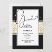 Black Gold Damask Graduation Party Einladung (Vorderseite)