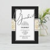 Black Gold Damask Graduation Party Einladung (Stehend Vorderseite)