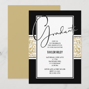 Black Gold Damask Graduation Party Einladung