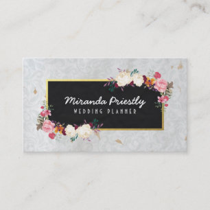 Black Gold Damask Handmade Papier Hochzeitsplaner Visitenkarte