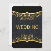 Black Gold Damask Hochzeit Elegante Einladung Fron (Vorderseite)