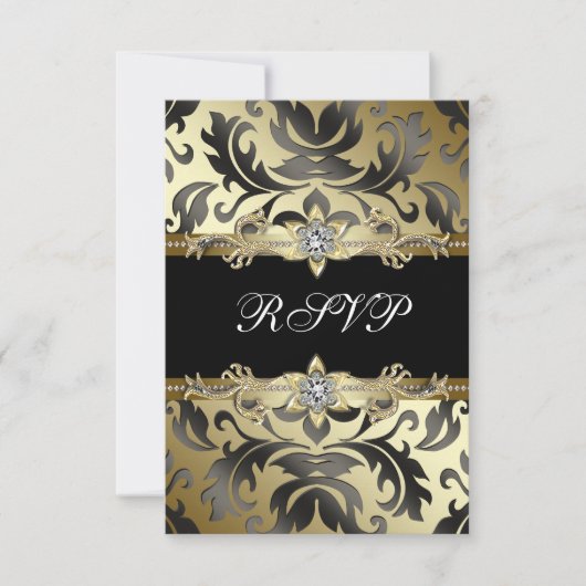 Black Gold Damask Jeder Anlass Party UAWG RSVP Karte (Vorderseite)