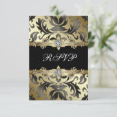 Black Gold Damask Jeder Anlass Party UAWG RSVP Karte (Stehend Vorderseite)
