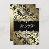 Black Gold Damask Jeder Anlass Party UAWG RSVP Karte (Vorne/Hinten)