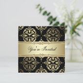 Black Gold Damask-Party Einladungen (Stehend Vorderseite)