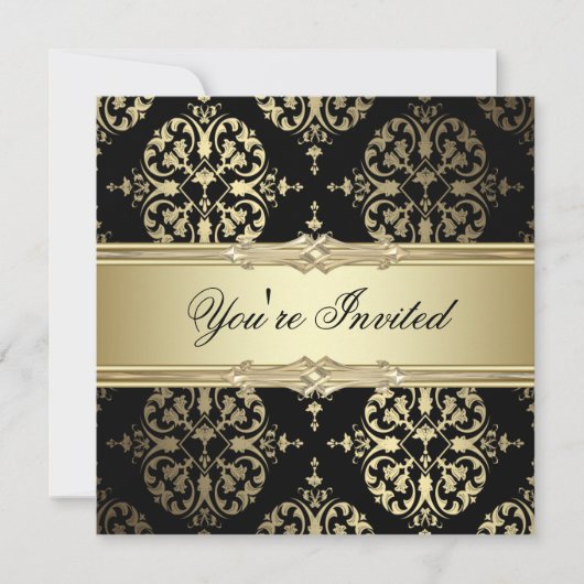 Black Gold Damask-Party Einladungen (Vorderseite)