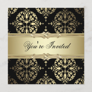 Black Gold Damask-Party Einladungen