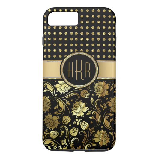 Black & Gold Damask & Punkt-Kombination Case-Mate iPhone Hülle (Rückseite)