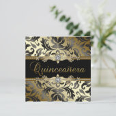 Black Gold Damask Quinceanera Einladung (Stehend Vorderseite)