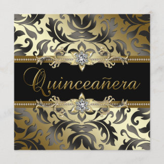 Black Gold Damask Quinceanera Einladung
