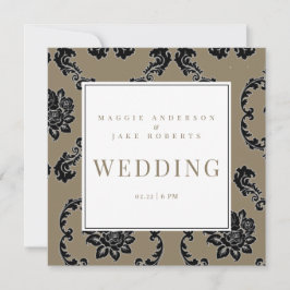 Black & Gold Damask Square Hochzeit Einladung