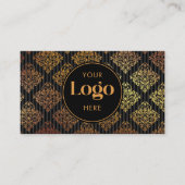 Black & Gold Damask Striped Custom Logo QR Code Visitenkarte (Vorderseite)