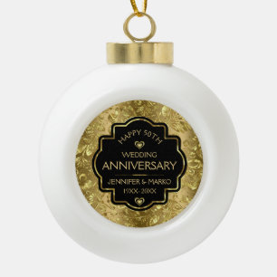 Black & Gold Damaskus 50. Hochzeitstag Keramik Kugel-Ornament