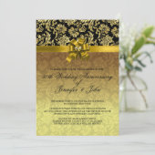 Black & Gold Damaskus zum 50. Hochzeitstag 2 Einladung (Stehend Vorderseite)