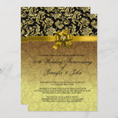 Black & Gold Damaskus zum 50. Hochzeitstag 2 Einladung (Vorne/Hinten)