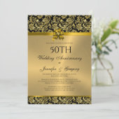Black & Gold Damaskus zum 50. Hochzeitstag 3 Einladung (Stehend Vorderseite)
