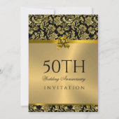 Black & Gold Damaskus zum 50. Hochzeitstag 3 Einladung (Rückseite)