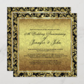 Black & Gold Damaskus zum 50. Hochzeitstag Einladung (Vorne/Hinten)