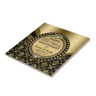 Black & Gold Damaskus zum 50. Hochzeitstag Fliese