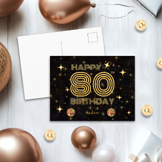 Black Gold Dancing Disco Ball 80th Happy Birthday Postkarte