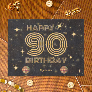 Black Gold Dancing Disco Ball 90tht Happy Birthday Seidenpapier