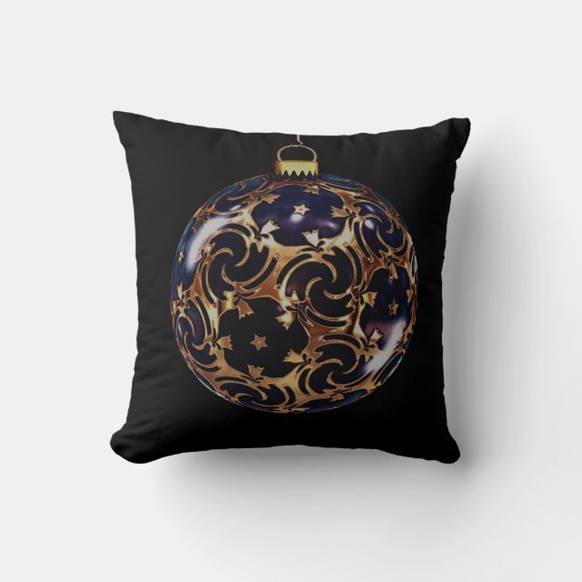 Black Gold Decorative Glitzer Ball Frohe Weihnacht Kissen (Vorderseite)