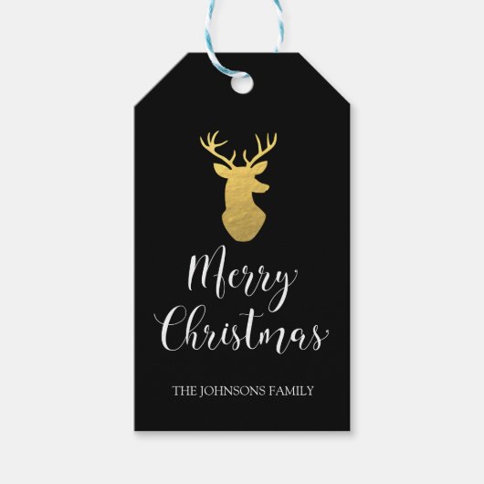 Black & Gold Deer Frohe Weihnachtsgeschenk Tag Geschenkanhänger (Vorderseite)