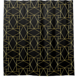 Black Gold Deko Abstrakt Geometric Muster Luxus Duschvorhang