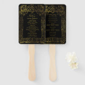 Black Gold Deko Chic Glam Wedding Program Hand Fan Fächer (Vorne und Hinten)