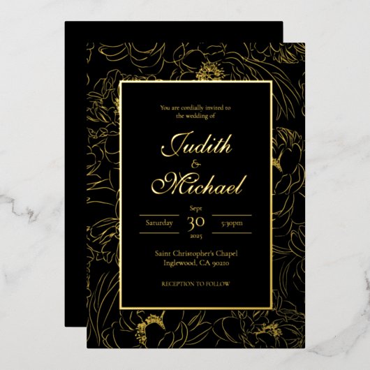 Black Gold Deluxe Abend Wedding Foil Einladung (Vorderseite/Rückseite)