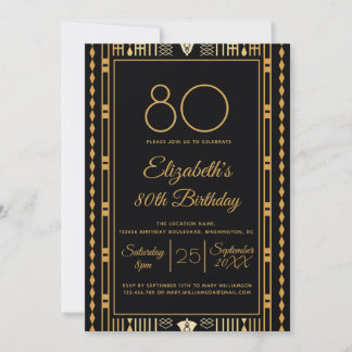 Black Gold der 80. Geburtstagsparty Elegant Custom Einladung