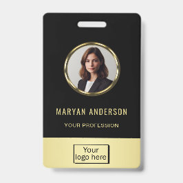 Black & gold design, Logo or Photo in gold circle, Ausweis