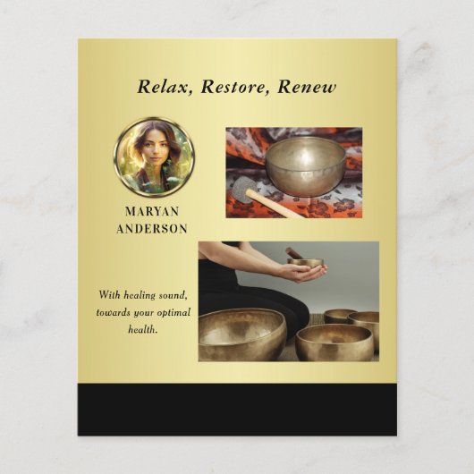 Black & gold design, Logo or Photo in gold circle, Flyer (Vorne)