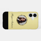 Black & gold design, Logo or Photo in gold circle, iPhone 16 Hülle (Rückseite (Horizontal))