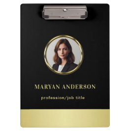 Black & gold design, Logo or Photo in gold circle, Klemmbrett