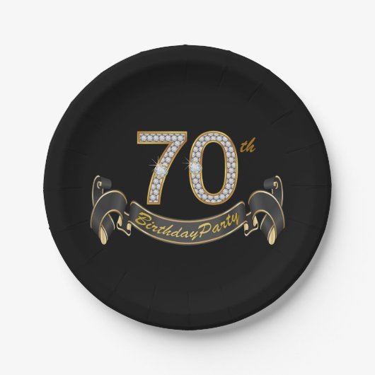 Black Gold Diamond 70. Geburtstagsfeier Pappteller (Vorderseite)