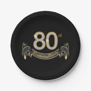 Black Gold Diamond 80. Geburtstagsfeier Pappteller