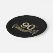Black Gold Diamond 90. Geburtstagsfeier Pappteller (Schrägansicht)
