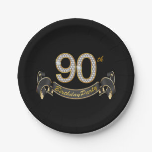 Black Gold Diamond 90. Geburtstagsparty Pappteller