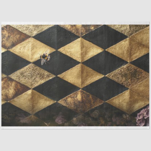 Black & Gold Diamond Checkers Pattern  Seidenpapier (Vorderseite)